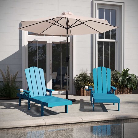 Flash Furniture Sonora Adjustable Adirondack Loungers w/Cup Holder, All-Weather Recycled HDPE, Blue, 2PK 2-LE-HMP-070-01-BL-GG